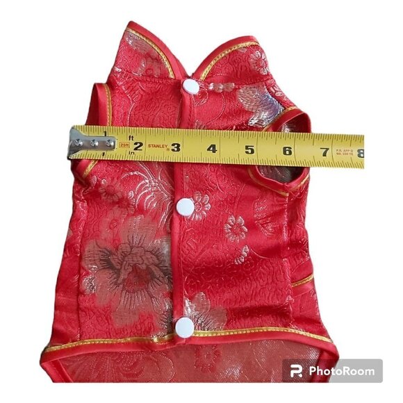 Chinese New Year Red Floral Dog Shirt With Gold Accents - Size Small - Picture 5 of 6